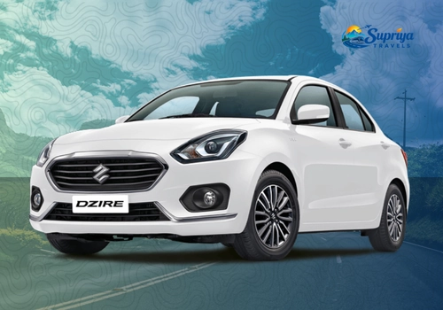 White Swift Dzire sedan taxi available for rental in Shillong